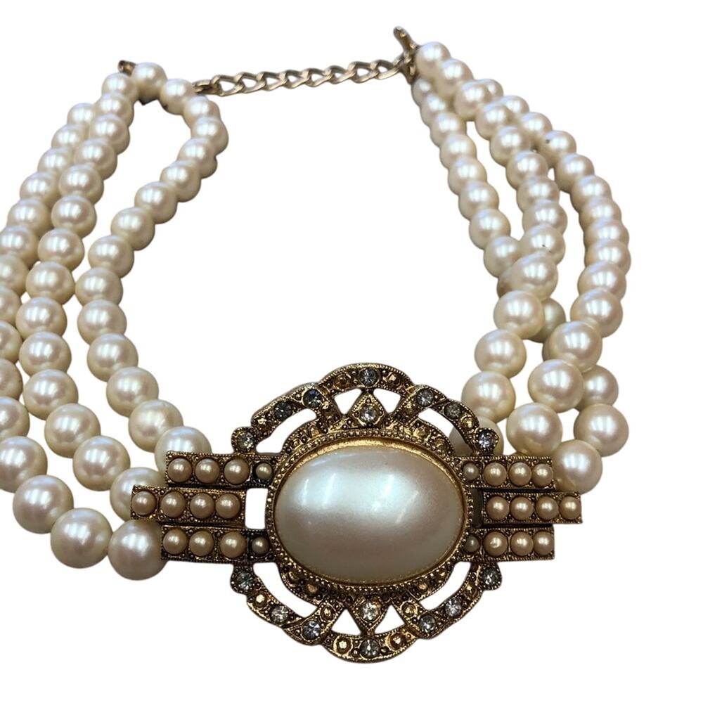 Vintage Signed Richelieu Pearlescent Rhinestone Choker - Picture 6 of 16